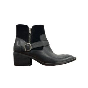 Born Korita Ankle Western Boots Womens SZ 8.5 Black Leather Suede Block‎ Heel